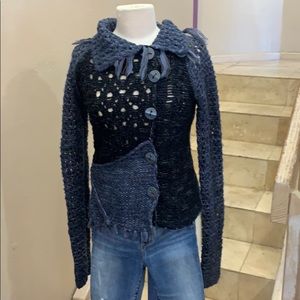 EUC Free People navy and blue wool fringe sweater